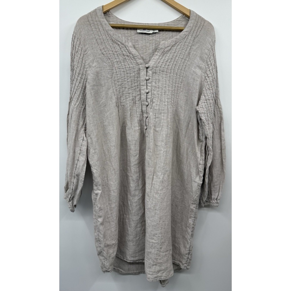 Vineyard Vines Linen St Barths Pintuck Tunic Cover-up Tan Taupe Beach Vacation